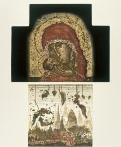 Erosión XVI. La Virgen del Monte Athos Aguafuerte y manera negra. 45 x 30 cm., 1992